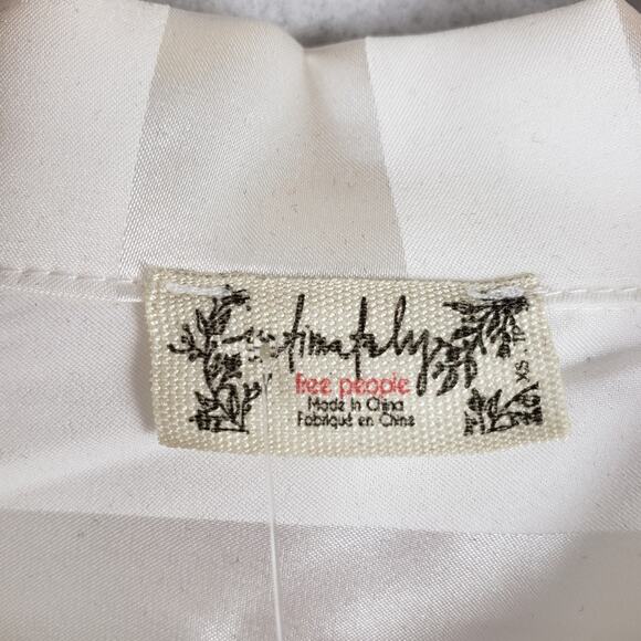 Free People XS Wide Leg Satin Pajama Set Ivory White Stripe Minimalist Basic NWT - Picture 4 of 10